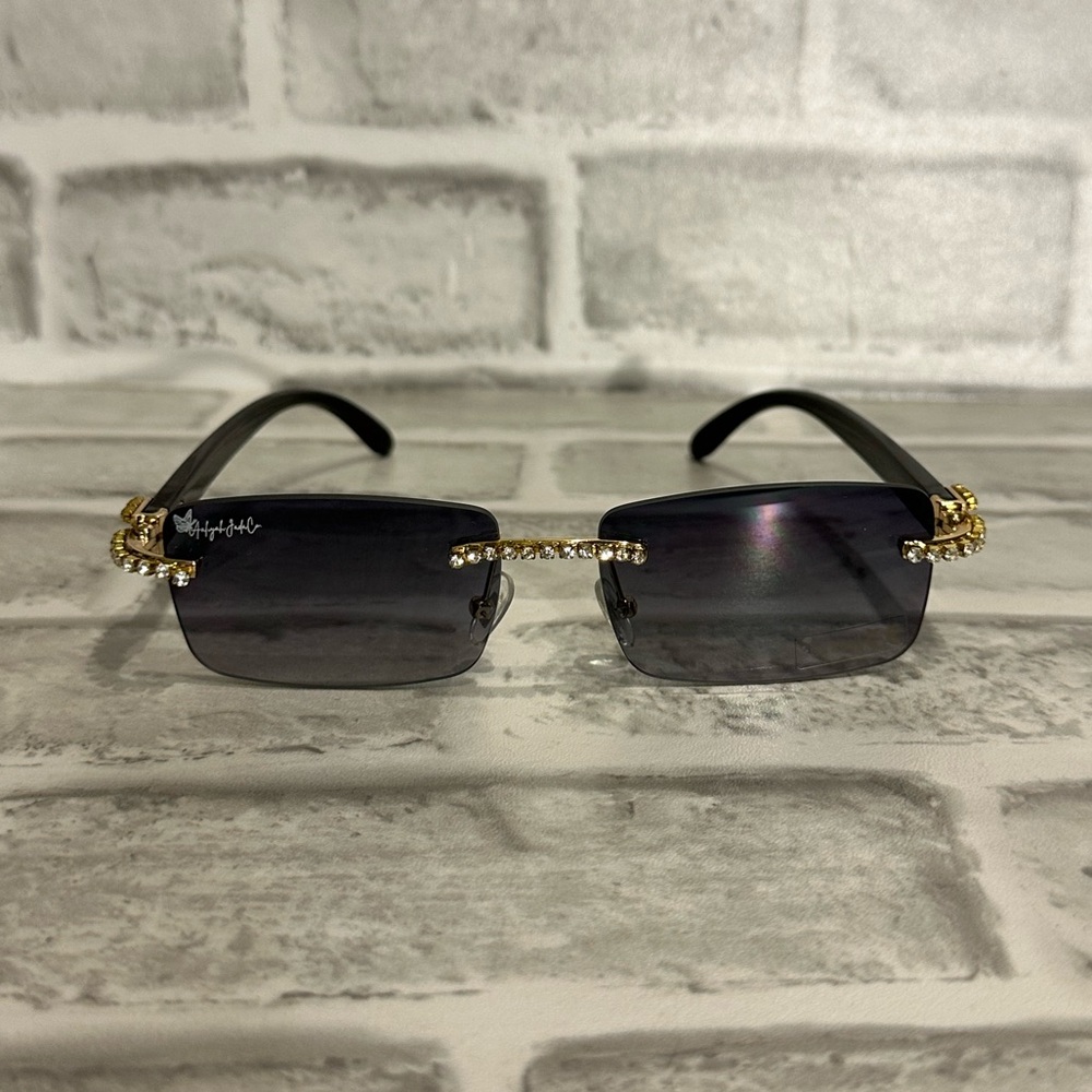 Black rhinestone rimless sunglasses
